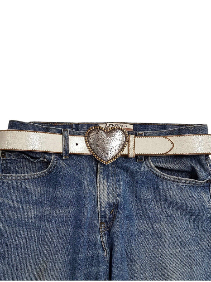 Western Heart Buckle w. Vintage Leather belt: Black / XL