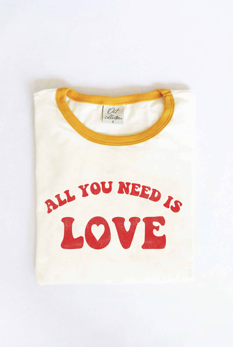 ALL YOU NEED IS LOVE  Ringer Graphic T-Shirt: NATURAL/RED / XL