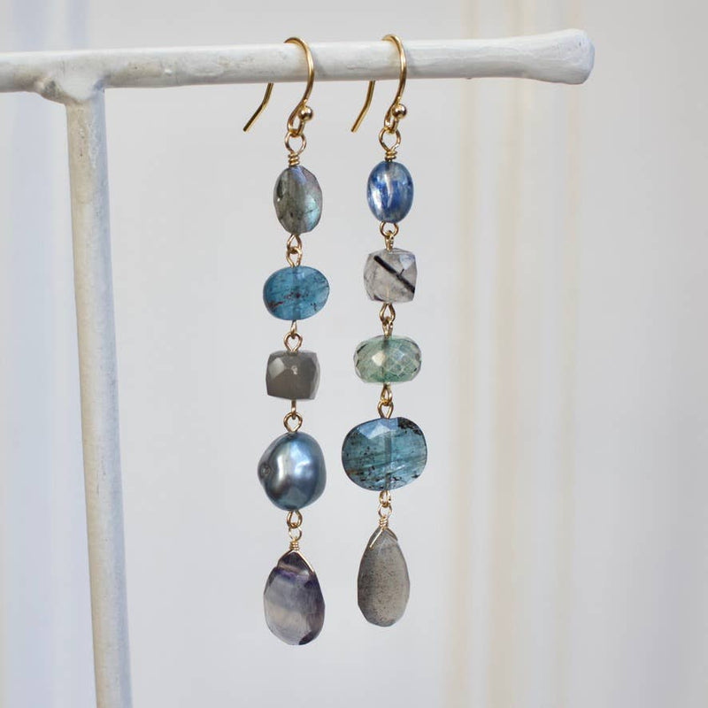 Semi Precious Mismatched Earrings: Blue Kyanite Multi