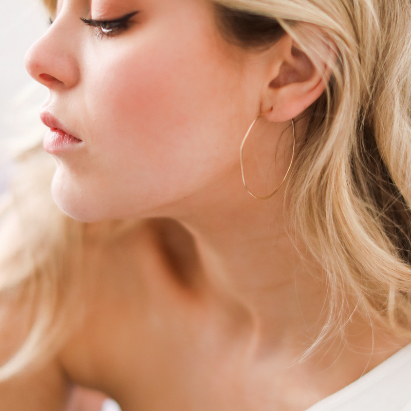 Minimal Hoop Earrings - Large Organic Circles: Sterling Silver