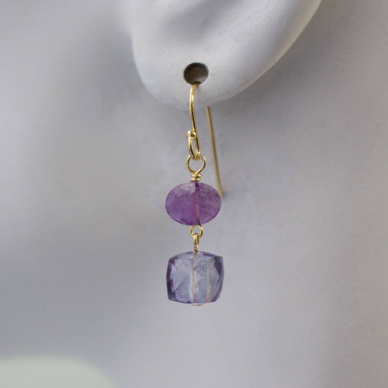 Dainty Semi Drop Earrings: Lab/Pink Ruit.