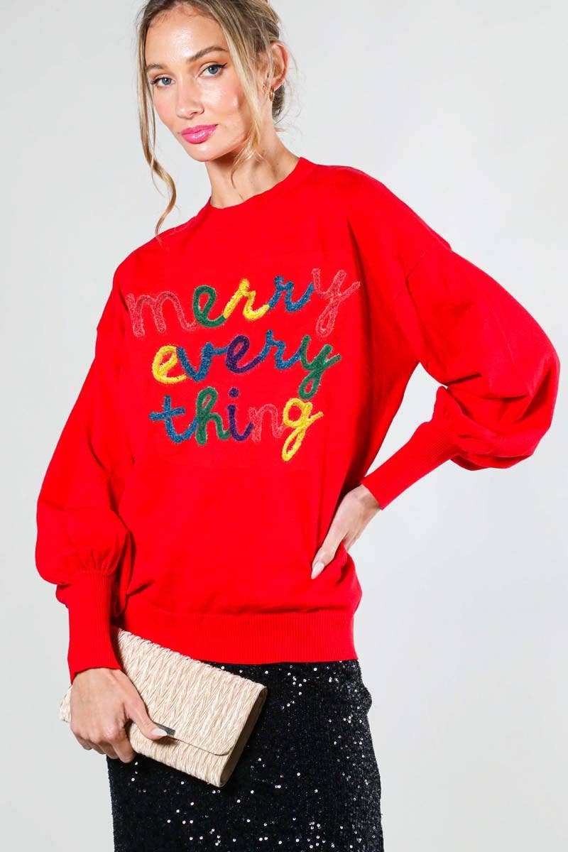 Merry everything letter sweater VT81729: S / BLACK