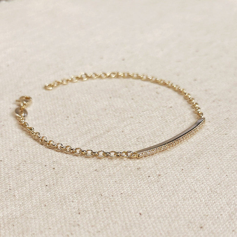 18k Gold Filled 2mm CZ Bar Bracelet