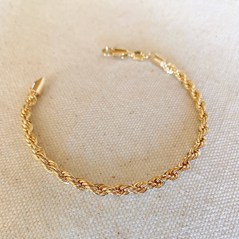 18k Gold Filled 4mm Rope Bracelet: 7 inches