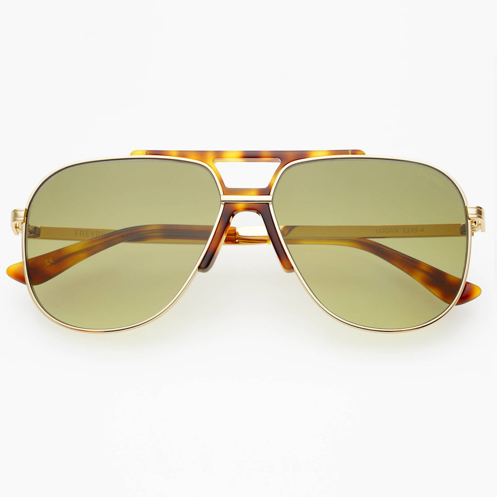 Logan ( NEW ) Acetate Aviator Unisex Sunglasses: Gold / Fade Green