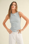 T3734  STRIPE PATTERN RIBBED TOP: S / Contemporary / BLACK/WHITE