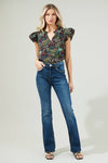 Yorbie Floral Bellissima Ruffle Sleeve Top: BLACK-MULTI / XS