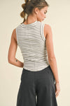 T3734  STRIPE PATTERN RIBBED TOP: S / Contemporary / BLACK/WHITE