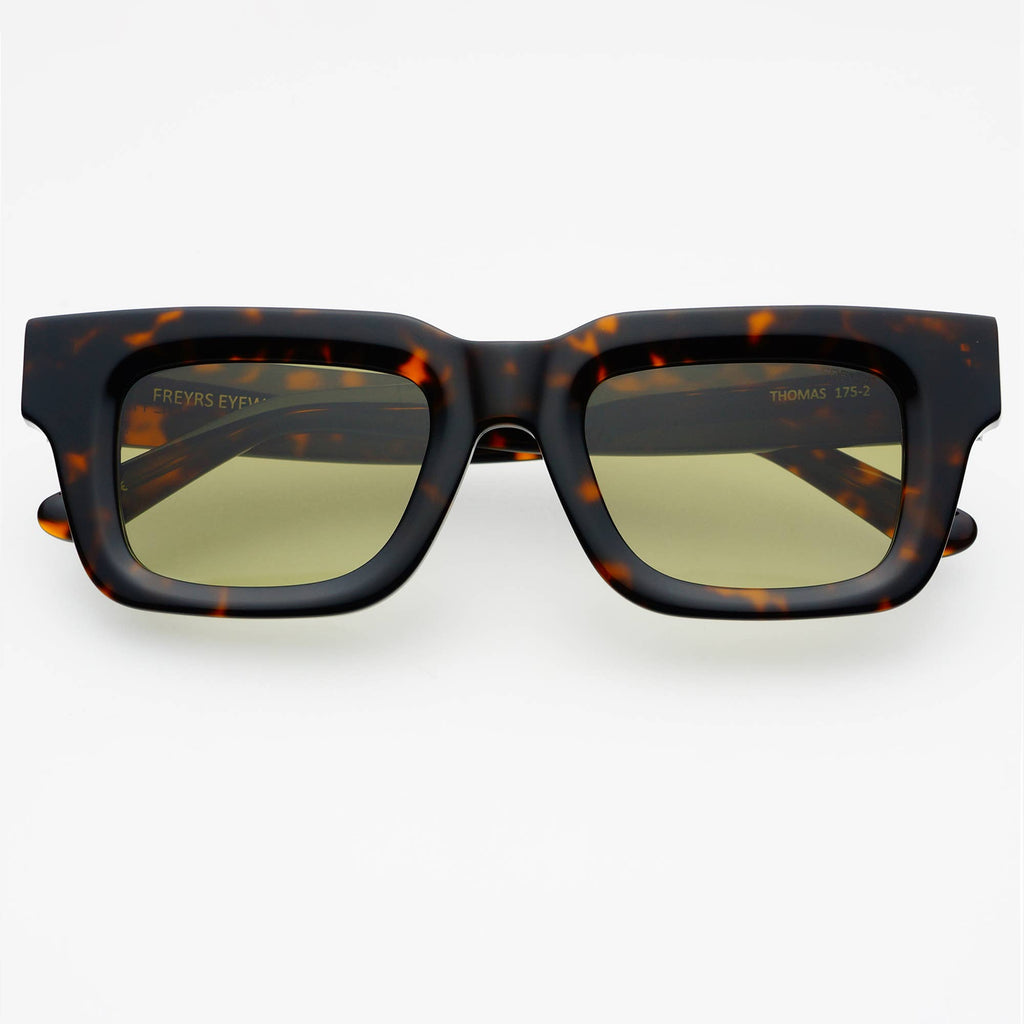 Thomas Acetate Unisex Rectangular Sunglasses : Tortoise / Green