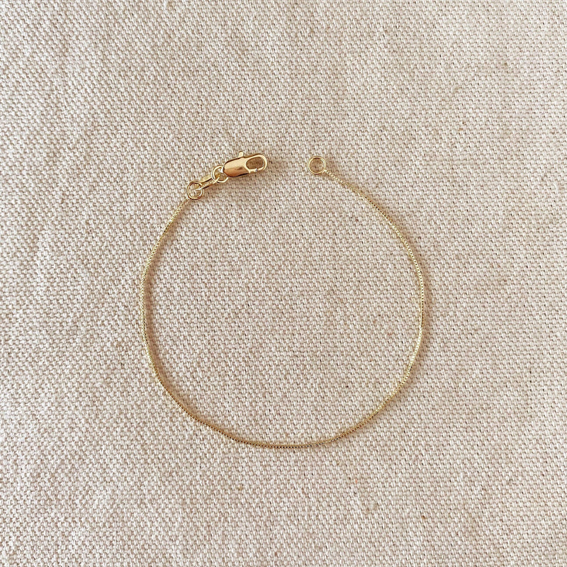 18k Gold Filled 0.5mm Box Chain Bracelet: 7 inches