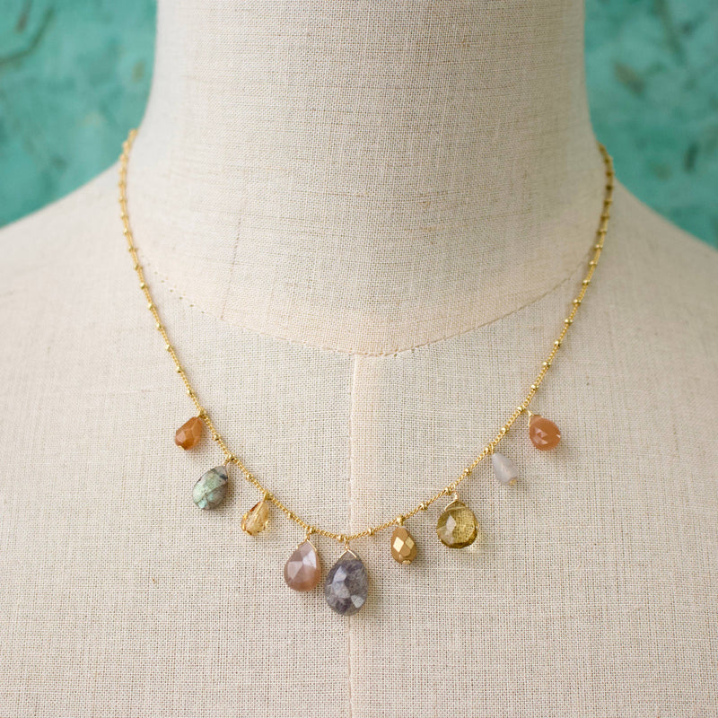 Dainty Semi Drops Necklace: Brown Topaz