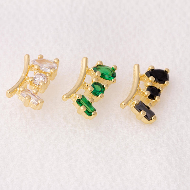 18k Gold Filled Black Cubic Zirconia 3-Shapes Stud Earrings