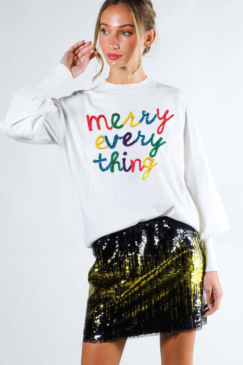 Merry everything letter sweater VT81729: L / BLACK