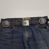 Western Genuine Distressed Leather belt Alternating Conchos: Black / S/M