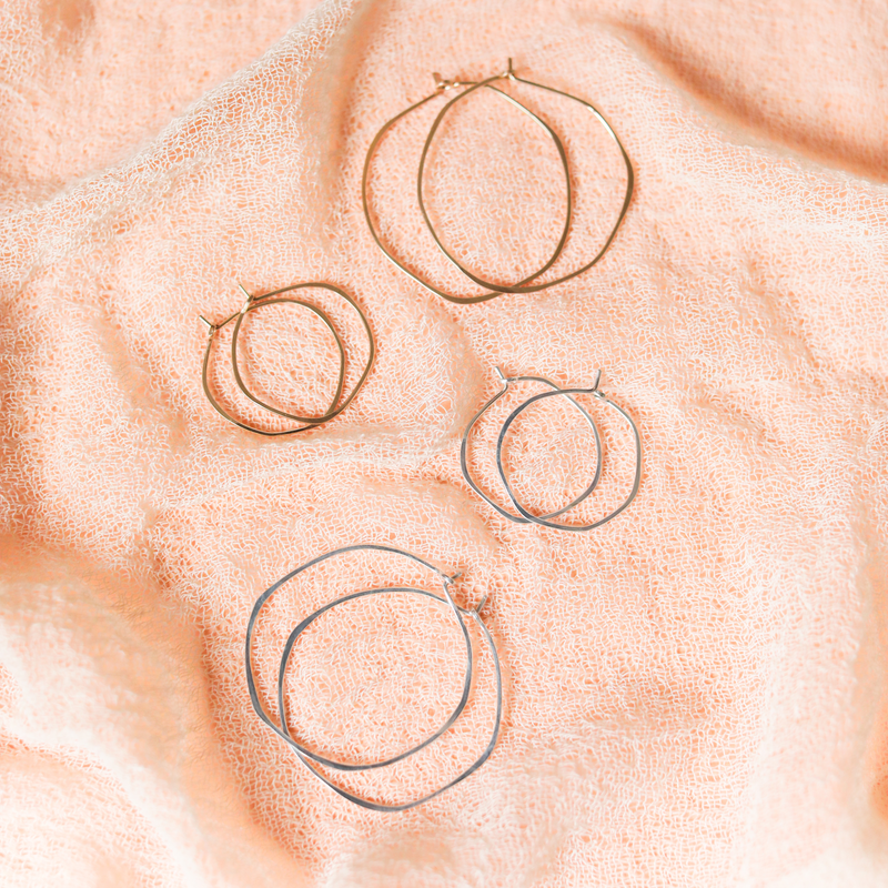 Minimal Hoop Earrings - Large Organic Circles: Sterling Silver