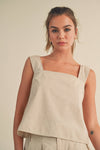 T3187ST CROSSED BACK DETAIL LINEN TOP: M / TOFFEE