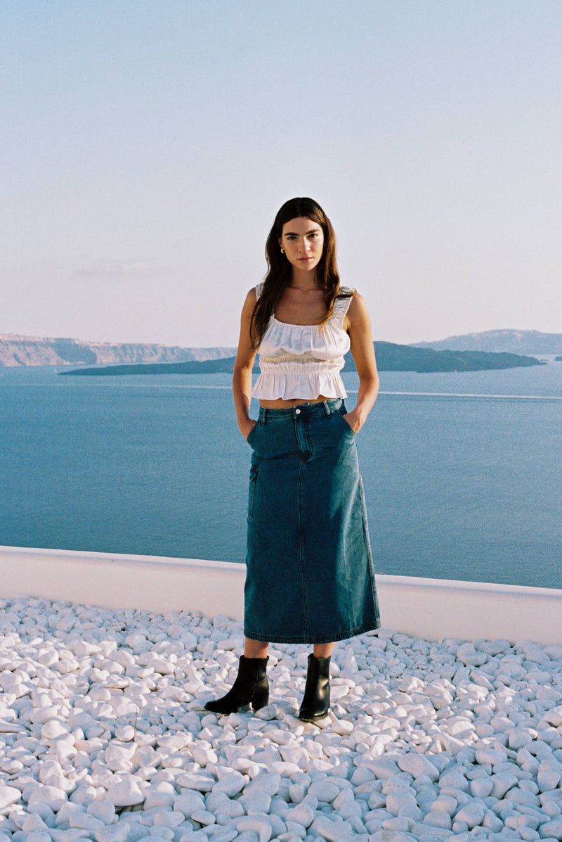 The Jules Skirt | Denim Maxi Skirt: DENIM / SMALL