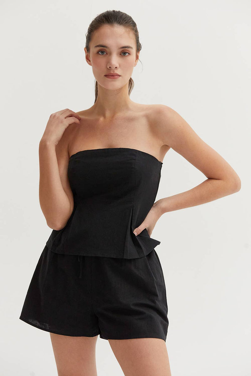 CT9002 - Courtney Linen Blend Tube Top: L / Black