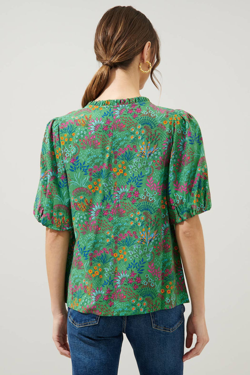 Ruya Floral Bluebay Puff Sleeve Blouse: KELLY-MULTI / XS