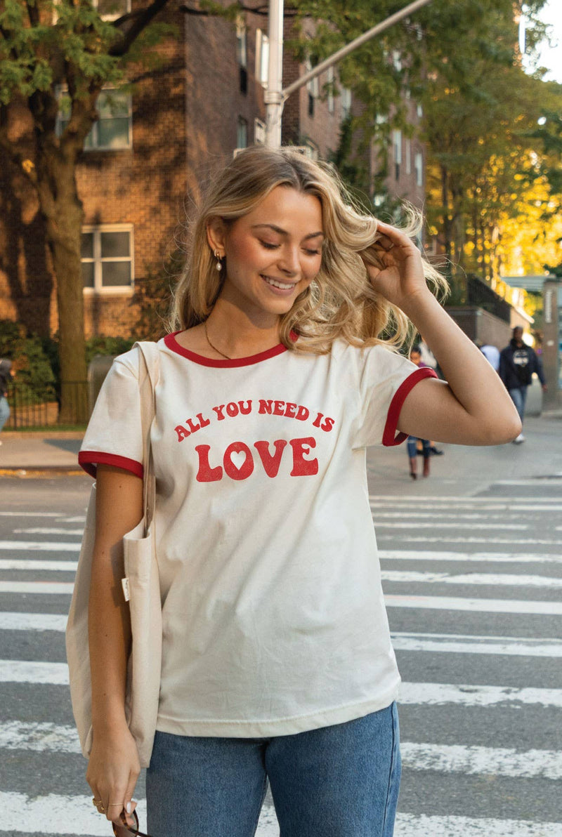 ALL YOU NEED IS LOVE  Ringer Graphic T-Shirt: NATURAL/RED / XL