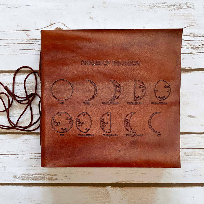 Moon Phases Leather Journal - 7x7 - Brown
