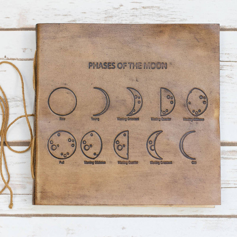 Moon Phases 7x7 Artists Embossed Leather Journal - TAN
