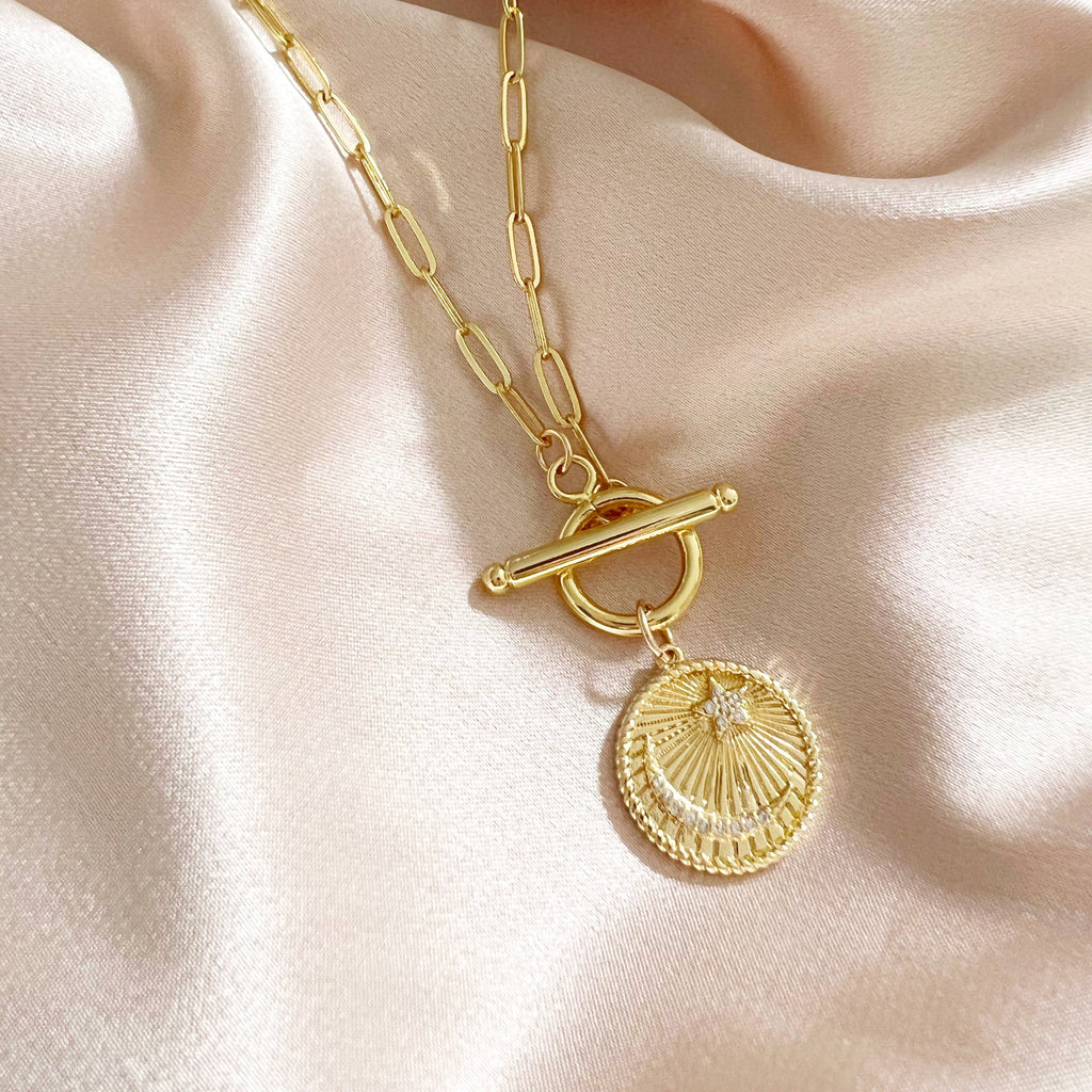 Moonlight Crescent Moon Toggle Necklace Gold Filled