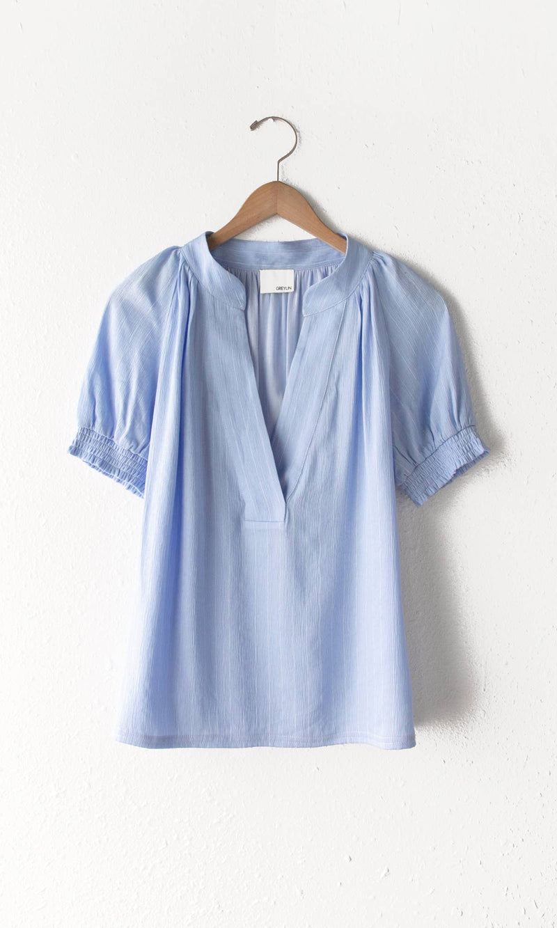 Lola Pinstriped Blouse: X-Small / Sky Blue