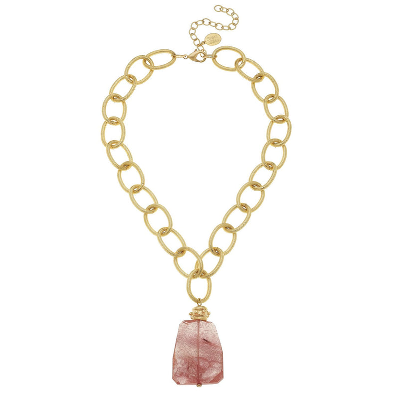 Handcast Gold Chain with Cherry Quartz Necklace
