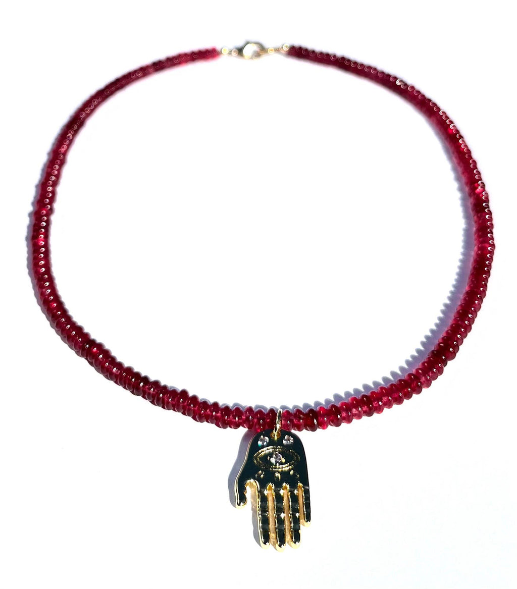 Oxblood Red Hamsa Necklace