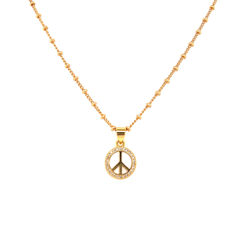 Gold Filled Peace Sign Necklace: Black