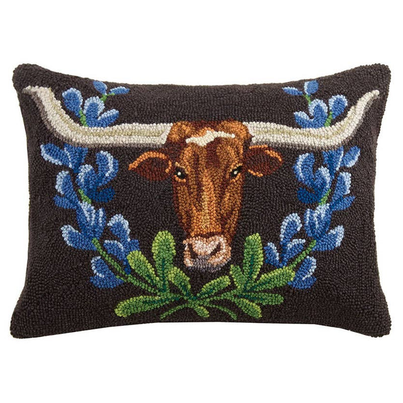 Longhorn & Blue Bonnets Hook Pillow