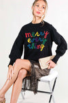 Merry everything letter sweater VT81729: L / BLACK
