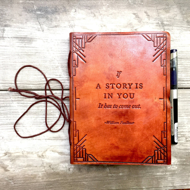 If A Story William Faulkner Quote Leather Journal - 8x6 LINE