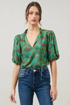 Ruya Floral Bluebay Puff Sleeve Blouse: KELLY-MULTI / XS