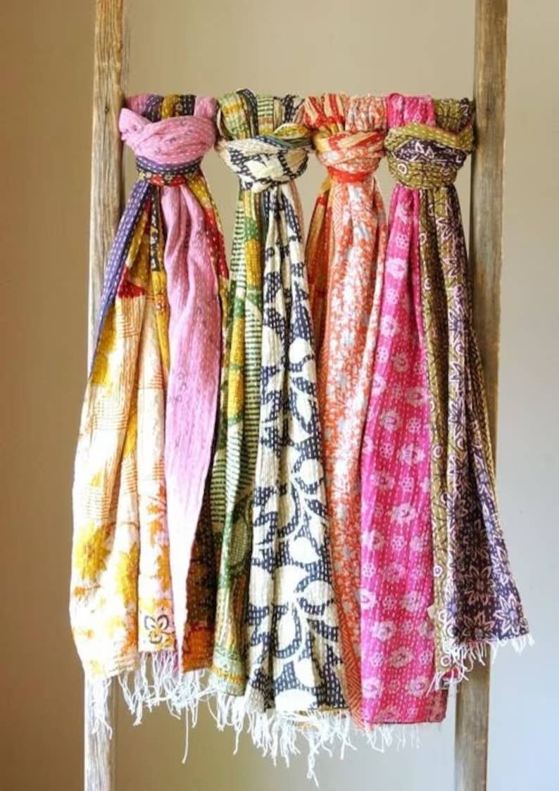 Reversible Handmade Cotton Kantha Scarves-Kantha scarf